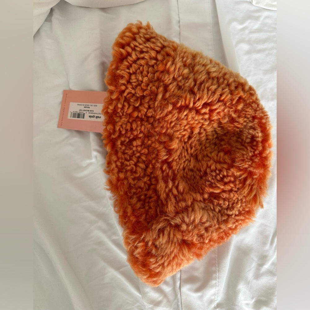 Cult Gaia Orange Shearling Bucket Hat NWT